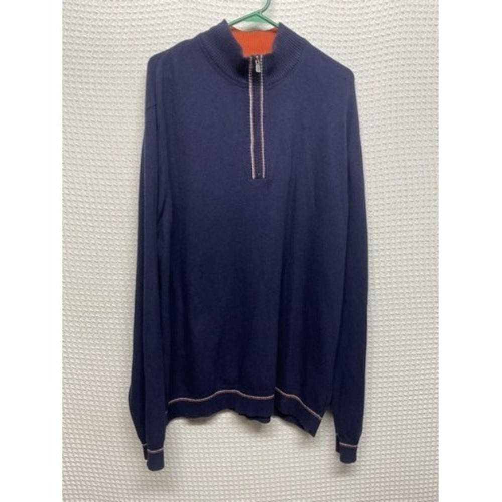 The Field Navy Blue 1/4 Zip MockNeck Sweater Men 2XL Turkey Wool/Viscose/Cashmer